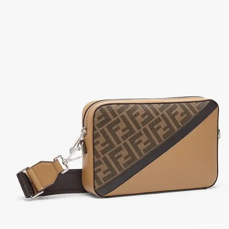 Cheap Brown In Compact Fabric Motif Black Fendi FF Case Camera 0504